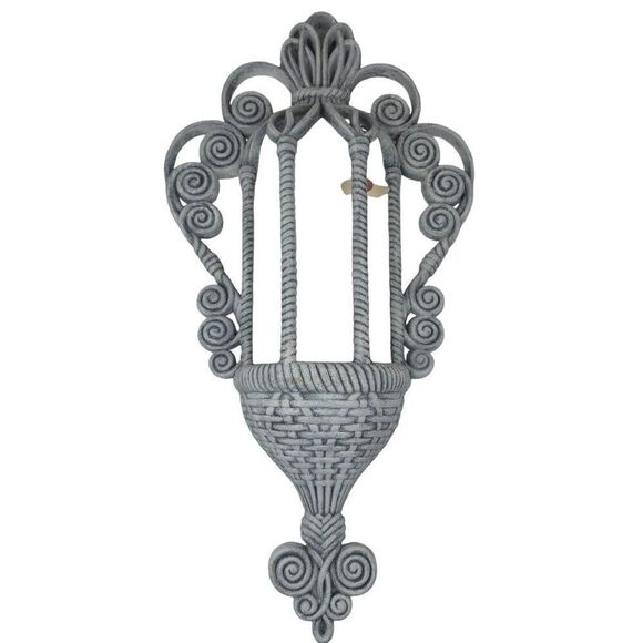 Vintage 70s Burwood Products Faux Wicker Hanging Wall Planter Gray - Picture 1 of 7